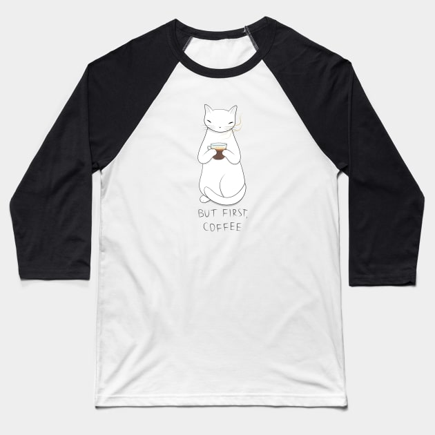 Coffee Cat Baseball T-Shirt by runcatrun